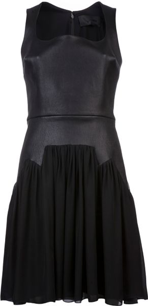 Cushnie Et Ochs Leather Georgette Dress - Lyst