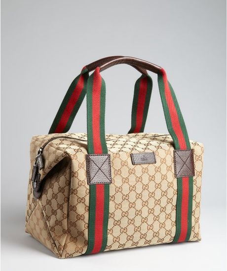 Gucci Web Stripe Small Duffel Bag in Beige for Men (beige brown green red) | Lyst