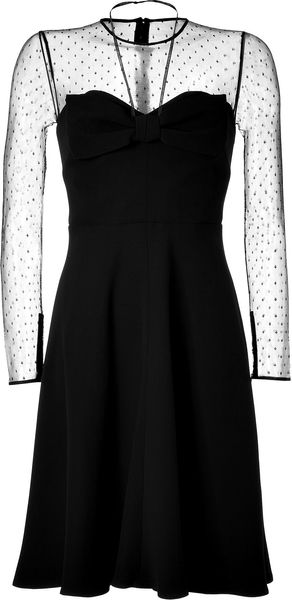 Valentino Black Dotted Silk Dress - Lyst