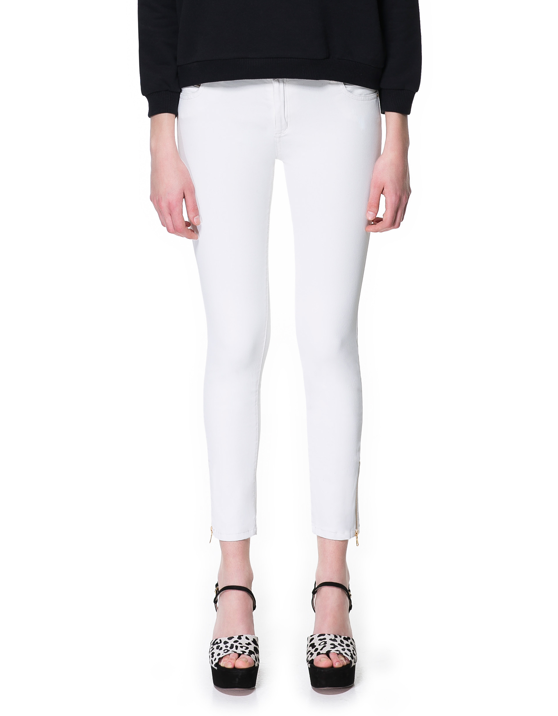 Zara Coated Trousers with Zips in White Lyst