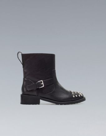 Zara Ankle Boot with Studded Toe - Lyst