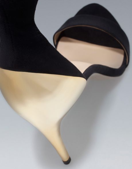 Zara Combination High Heel Sandal in Gold (black) | Lyst