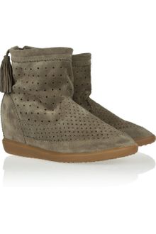 Isabel Marant Basley Perforated Suede Wedge Ankle Boots - Lyst