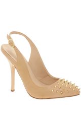 KG By Kurt Geiger Kg Culprit Leather Beige Studded Slingback Court Shoes