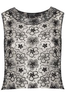 Topshop Monochrome Lace Crop Top - Lyst
