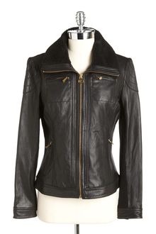 Michael by Michael Kors Sherpa Collar Leather Jacket - Lyst