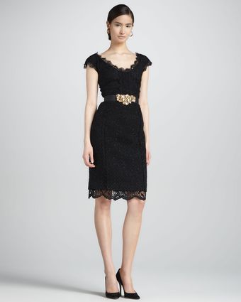 Oscar de la Renta Lace Trimmed Tweed Dress - Lyst