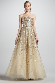 Oscar de la Renta Strapless Floral Paillette Ball Gown - Lyst