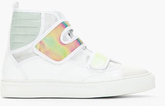Raf Simons White Green Holographic Velcro High Top Sneakers - Lyst