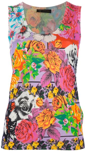Versace Floral Print Vest Top - Lyst