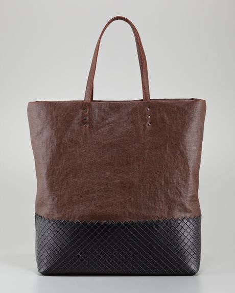 Bottega Veneta Large Coated Linen and Leather Tote Bag in Brown (brown