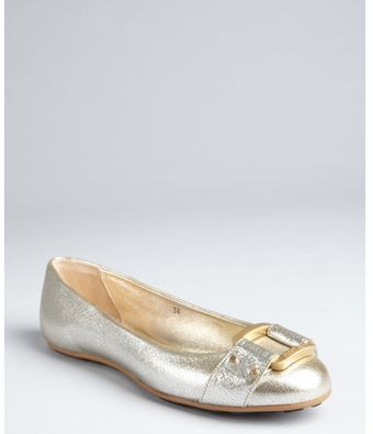Jimmy Choo Silver Metallic Grained Leather Morse Flats - Lyst