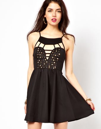 Reverse Skater Dress with Studded Bustier - Lyst