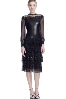 Valentino Leather and Chantilly Lace Long Sleeve Dress - Lyst