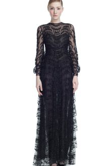 Valentino Tulle Illusione Long Sleeve Embroidered Gown - Lyst