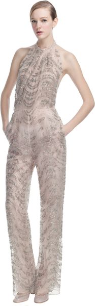 Valentino Tulle Illusione Embroidered Halter Jumpsuit - Lyst