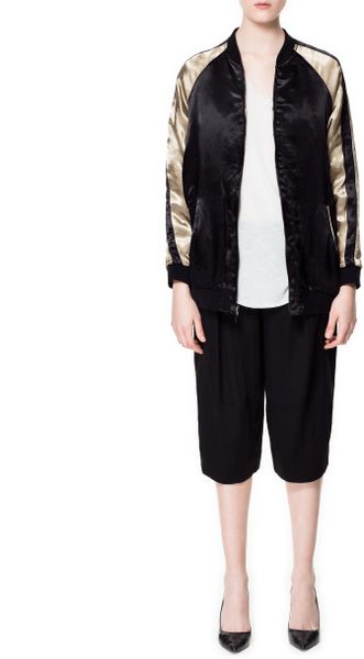 Zara Embroidered Bomber Jacket in Gold (black) | Lyst