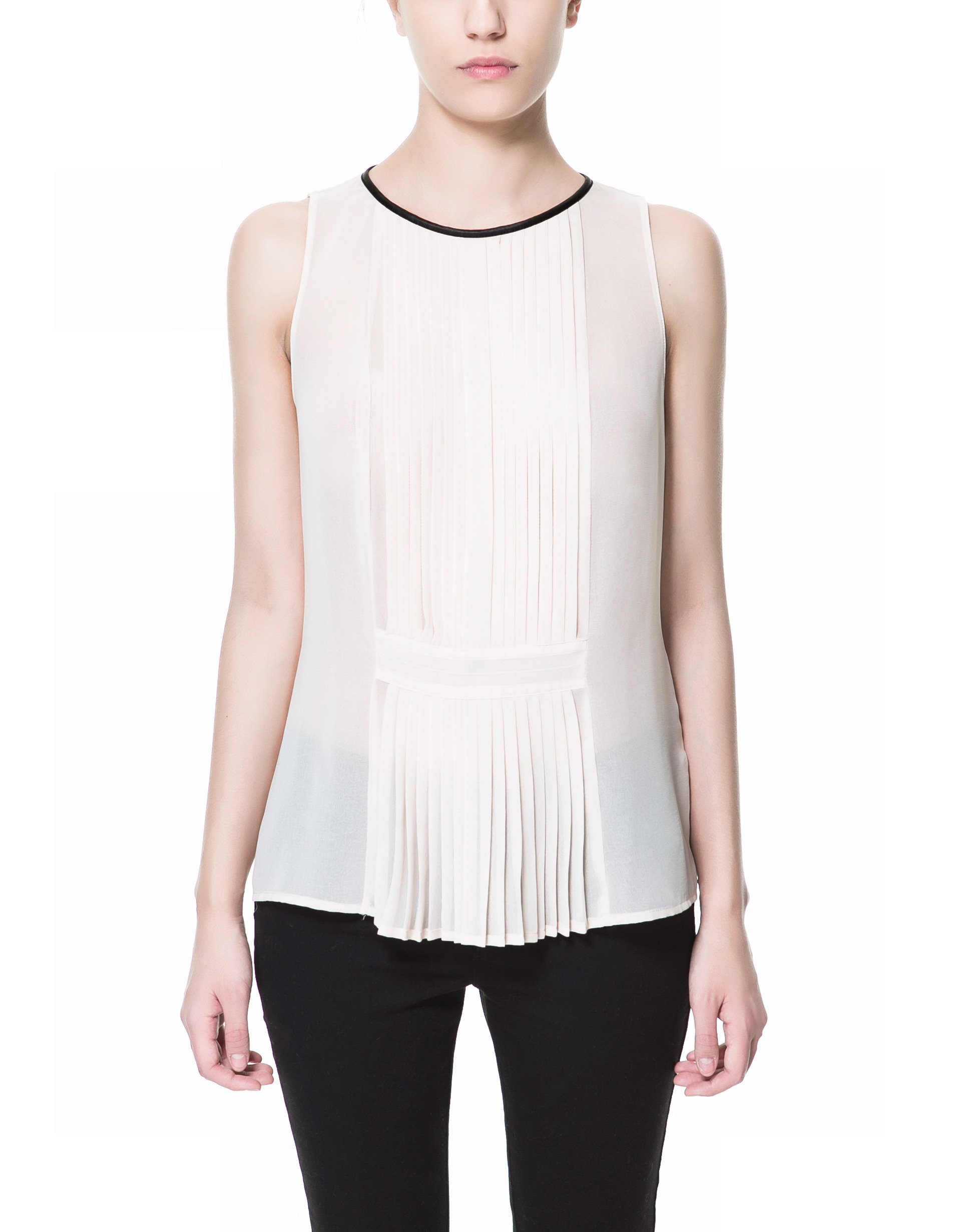 zara pleated top white