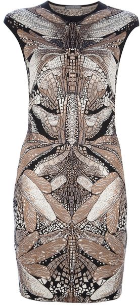 Alexander McQueen Dragonfly Print Bodycon Dress - Lyst