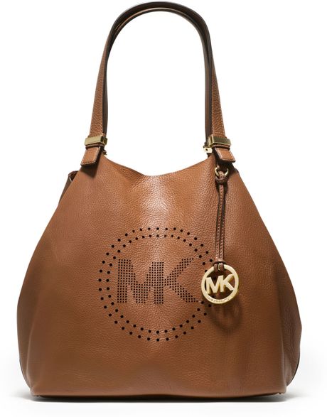 Michael Kors Large Perforated Logo Grab Bag in Brown (tan)