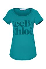 See By Chloé Turquoise Flocked Cotton Tshirt