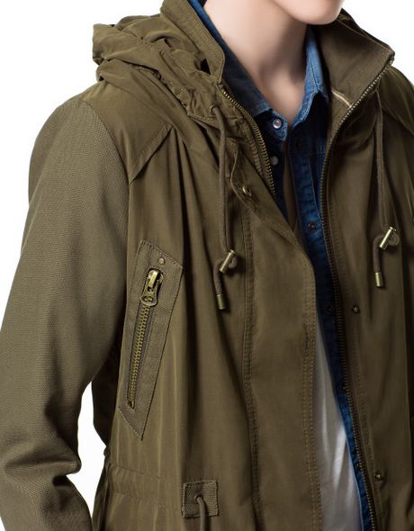 Zara Parka with Enclosing Collar in Khaki | Lyst