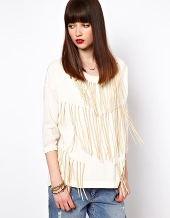 Eleven Paris Knitted Jumper with Suede Fringing and Sheer Back - Lyst