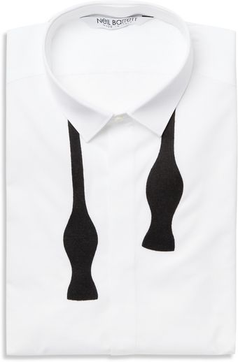 Neil Barrett Bow Tie Patterned Slim Fit Cotton Shirt - Lyst