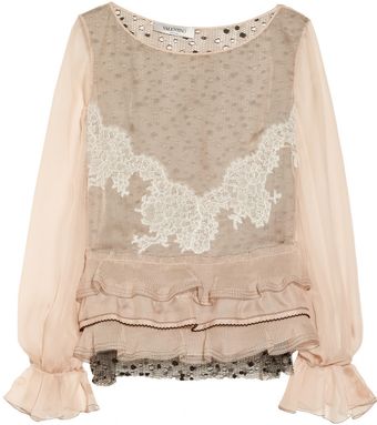 Valentino Silkchiffon and Lace Blouse - Lyst