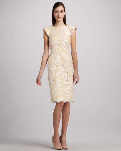 ... Collection Lace Cocktail Dress with Open Back in Yellow (yellowwhite