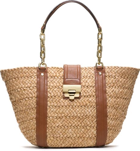 Michael Kors Large Deneuve Straw Tote in Brown (straw) | Lyst