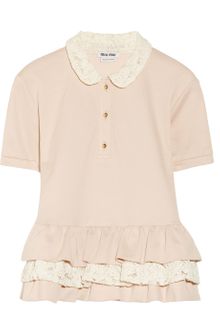 Miu Miu Lace and Cotton-piqué Top - Lyst