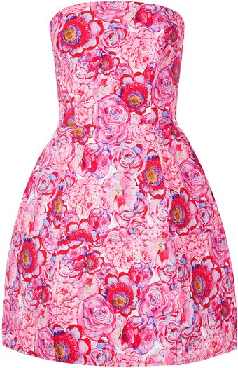 Topshop Rose Print Lantern Dress - Lyst