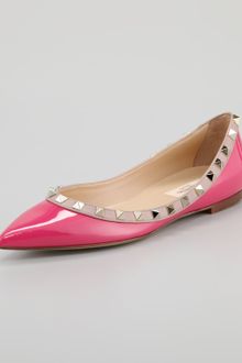 Valentino Rockstud Leather Ballerina Flat - Lyst