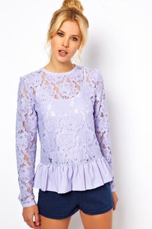 ASOS Collection Asos Heavy Lace Top with Peplum - Lyst
