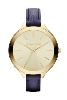 Michael by Michael Kors Midsize Navy Leather Runway Watch - Lyst