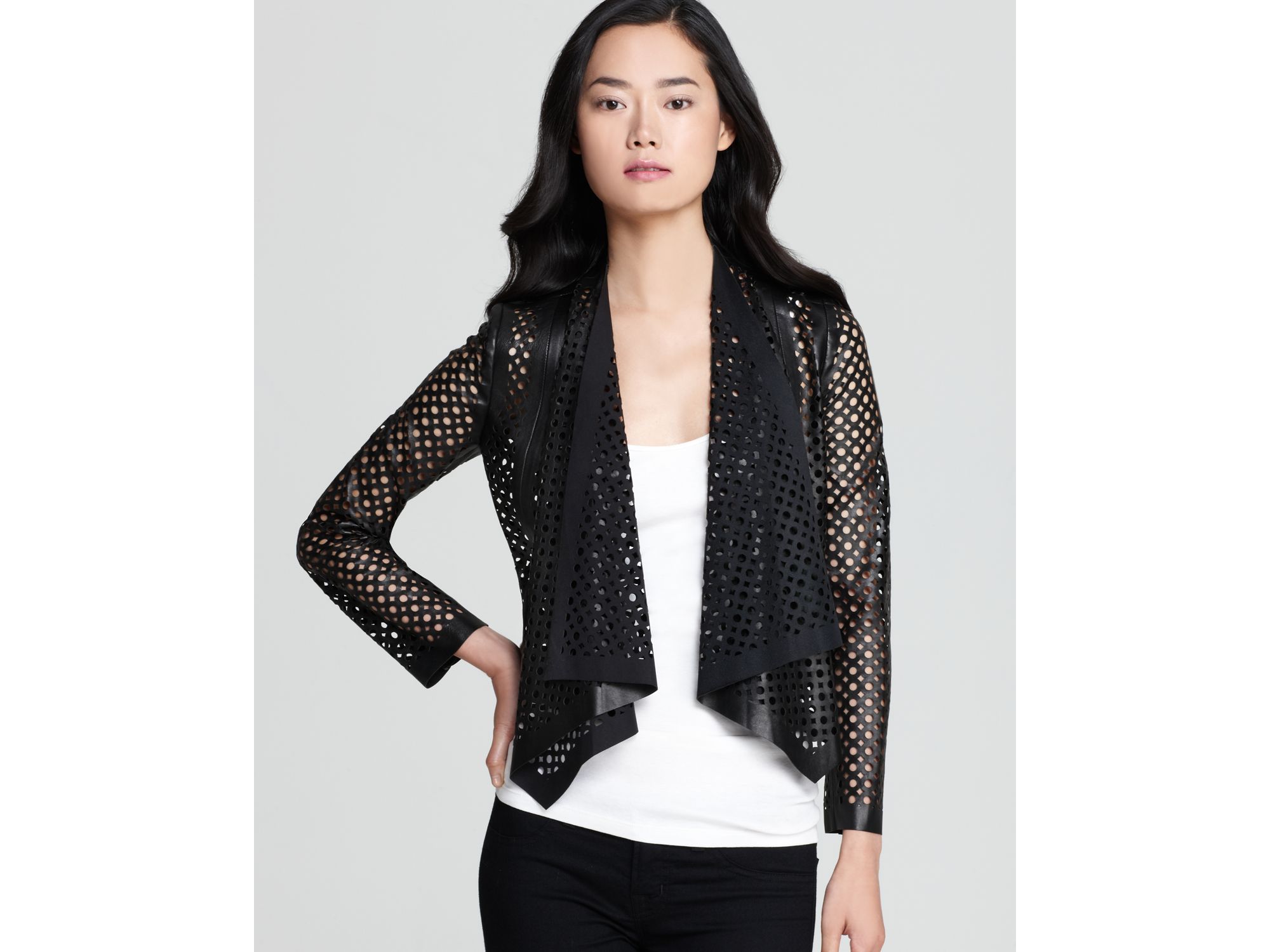 Milly Leather Jacket Perforated in Black | Lyst