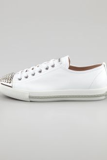Miu Miu Studded Toe Patent Sneaker - Lyst