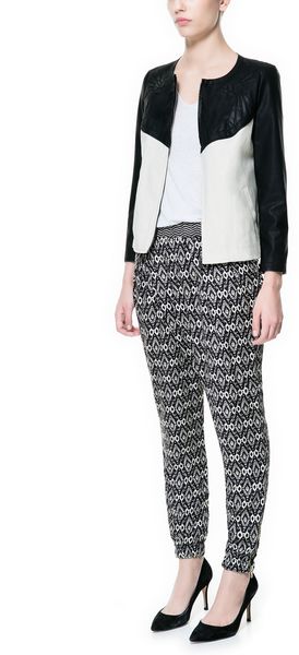 Zara Combination Canvas and Faux Leather Bomber Jacket - Lyst