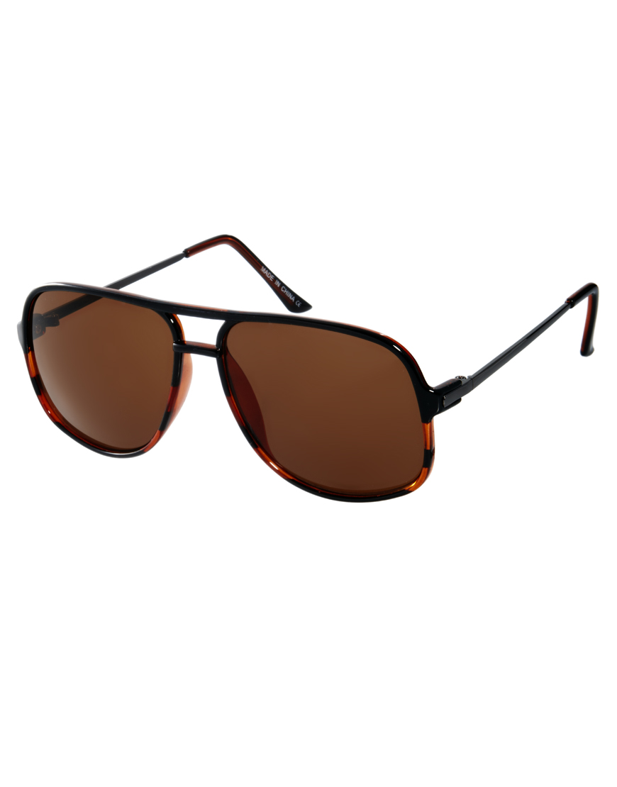Asos Asos Plastic Square Aviator Sunglasses in Brown for Men Lyst