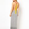Asos Macrame Back Printed Maxi Beach Dress in Gray (print) - Lyst