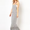 Asos Macrame Back Printed Maxi Beach Dress in Gray (print) - Lyst