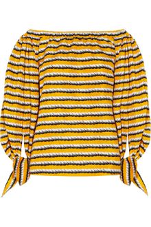 Yves Saint Laurent Off The Shoulder Printed Cotton-blend Top - Lyst