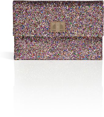 Anya Hindmarch Gold Glitter Fabric New Valorie Clutch - Lyst