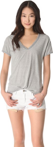 James Perse Easy V Neck Stripe Tee - Lyst