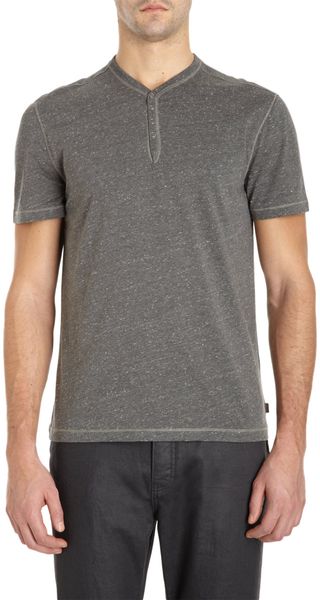 John Varvatos Mélange Short Sleeve Henley - Lyst