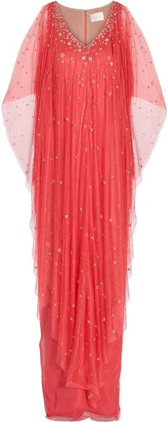 Marchesa Silk Chiffon Embellished Kaftan - Lyst