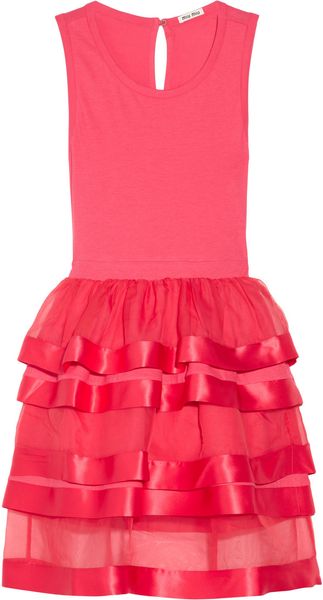 Miu Miu Ruffled Cottonjersey and Silkorganza Dress - Lyst