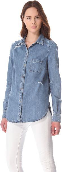 Paige Eden Deconstructed Denim Shirt - Lyst