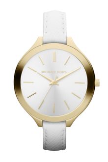 Michael by Michael Kors Midsize White Leather Runway Watch - Lyst